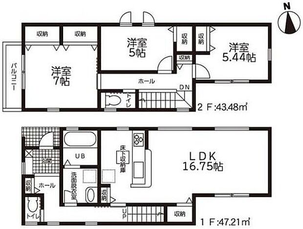 【3LDK】対面式キッチン仕様の広々１６．７５帖リビング♪
各居室に収納完備でお部屋も片付けやすいです♪
キッチンと水回りの近い間取り
便利な床下収納付き☆
