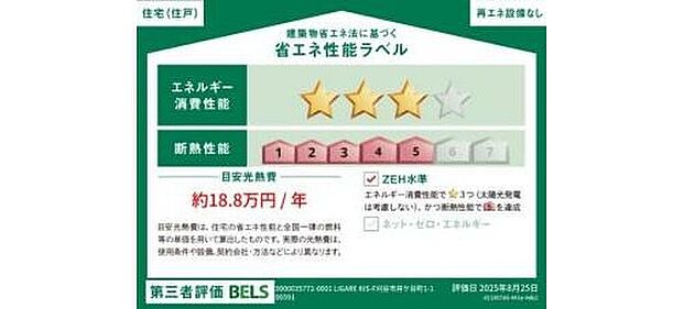 【省エネ性能ラベル】こちらの物件はZEH水準を満たした、省エネ性能に優れた物件です。
光熱費を抑えて暮らすことができるだけでなく、「熱の入りにくさ・逃げにくさ」という
観点でも影響を受けにくい建物のため、長く快適にお過ごしいただけます♪
※本ラベルは特定の住戸の性能を示すものであり、全ての住戸の性能を示すものではありません。
