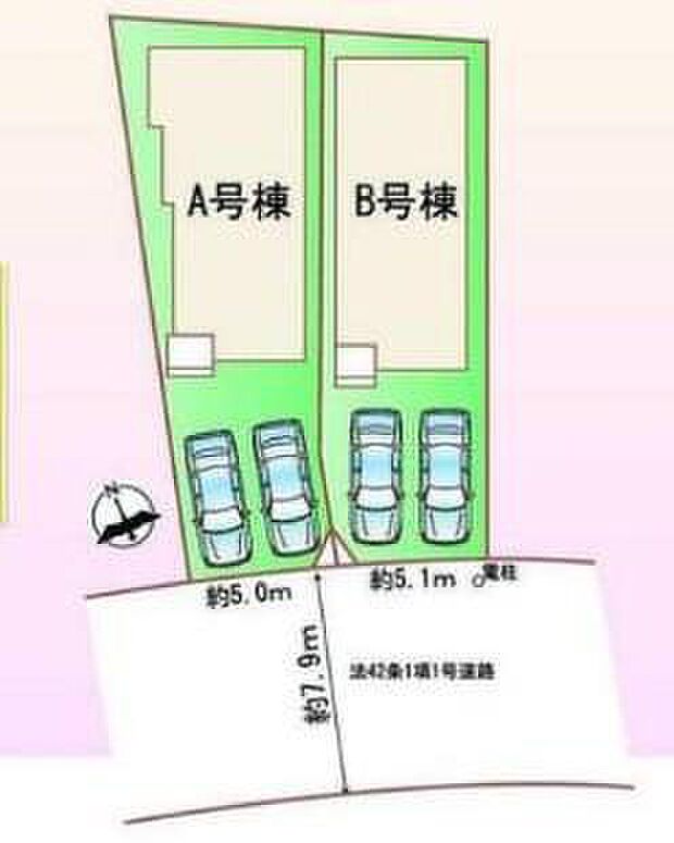 【全体区画図】A号棟　３，４９０円
B号棟　ご成約済み