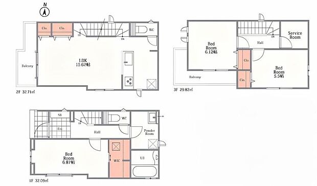 【3LDK+S】階数ごとに生活空間が分けられる３階建て住宅♪
対面式キッチン仕様の約１６帖リビング♪
WICがあり、各所・各居室にクローゼットを配置し収納豊富♪
ゆとりある広さで、家族の洗濯物も十分に干せます♪