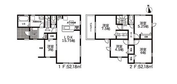 【5LDK】対面式キッチン仕様で南向き約１５．７５帖リビング♪
２階居室４部屋あり、使用用途多数♪
WICがあり、各所・各居室にも収納充実♪
陽当り良好な西側バルコニー♪
