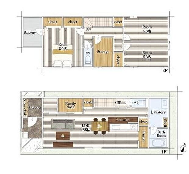 【3LDK+S】18.5帖LDKにはファミリークローゼットを備え、帰宅後のアウターを掛けて収納できます◎
キッチンには可動棚付きの大容量パントリー♪
使いやすいようにカスタマイズしてキッチンはいつもすっきり快適です☆