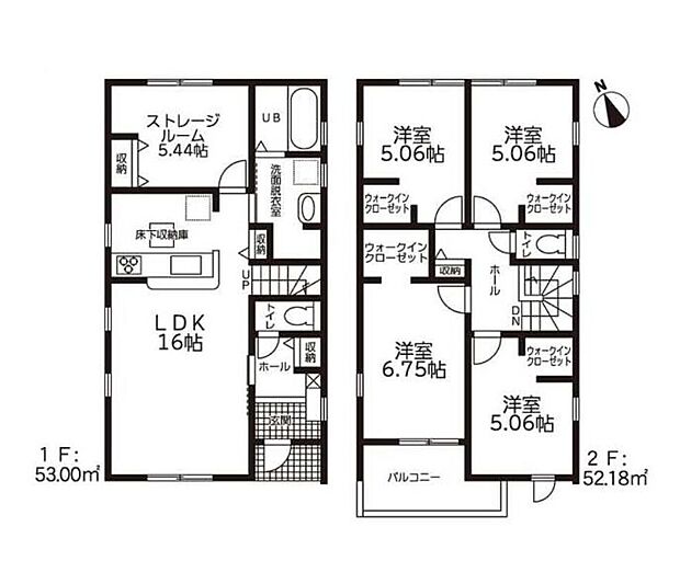 【4LDK+S】対面式キッチン仕様で約１６帖リビング♪季節物などの収納に便利なストレージルーム付き！WICがあり、各所・各居室にも収納充実♪陽当り良好な南側バルコニー♪