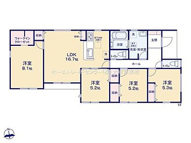暮らしやすい動線が魅力的な平屋建て♪
対面式キッチン仕様の約１６．７帖リビング♪
各居室に収納完備でお部屋も片付けやすいです♪
玄関は中の様子が見えにくいクランクイン仕様♪ 