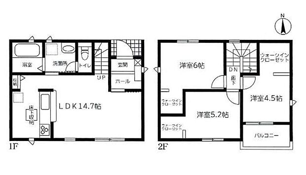 【3LDK】水回りが集中しているので家事がしやすい間取りです♪
全居室にWIC完備！背の高い物や大きな物もたっぷり収納できます♪