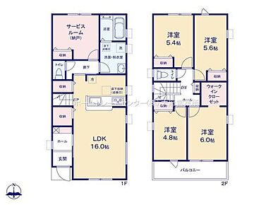 対面式キッチン仕様の約１６帖リビング♪１階の納戸は客間としても最適です♪WICがあり、各所・各居室に収納スペース充実♪日当たり良好な南側ワイドバルコニー♪ 