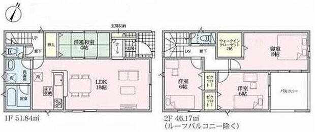 【4LDK】対面式キッチン仕様の約１８帖リビング♪
リビングに隣接したホッと落ち着く約４帖の洋風和室♪
大きな荷物も収納可能なウォークインクローゼット付き♪
２部屋からアクセスできるバルコニー！