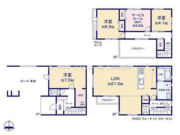 【4LDK】対面式キッチン仕様の約２１帖リビング♪
WICがあり、各所・各居室にも収納スペース充実♪
階数ごとに生活空間が分けられる３階建て住宅♪
日当たり良好な南側広々バルコニー♪
