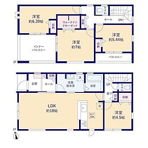 対面式キッチン仕様の18帖広々ＬＤＫ♪
大きな荷物も収納可能なウォークインクローゼット付き♪
ひろびろ南側のバルコニーはお洗濯ものもたくさん干せます♪ 