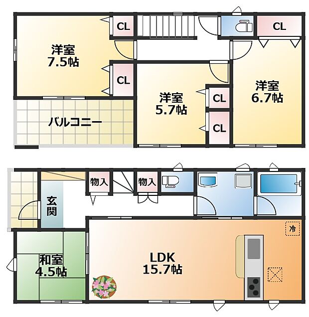 全室南向きで陽当たりの良い間取りです