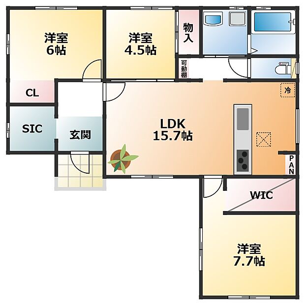 南向きで陽当たりの良い平屋の間取りです