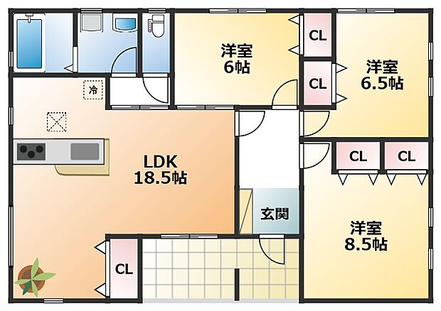 平屋の南向きで陽当たりの良い間取りです