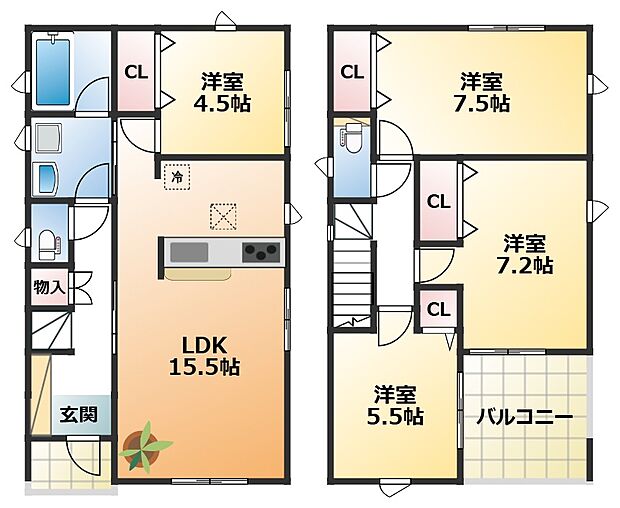 南向きで陽当たりの良い間取りです
