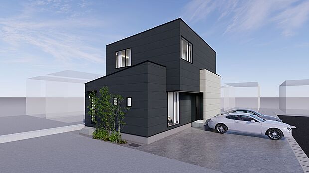 【【外観(2)】】角度を変えると建物の凹凸や窓の配置が際立ち、正面とは異なる表情に。濃色の外壁と植栽の緑が美しく映えるデザインです。