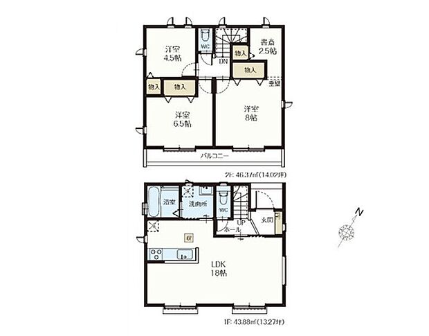 【間取り図】3LDK、土地面積100.25m2、建物面積90.25m2、南向け