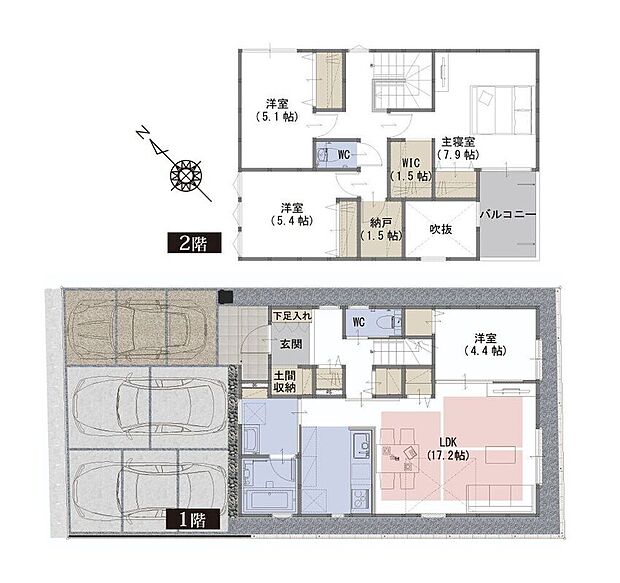 A号棟:4LDK+WIC+土間収納+納戸