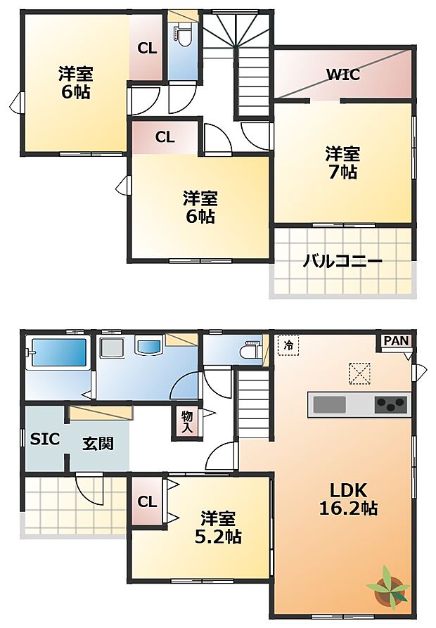 全部屋南向きで明るい室内が特徴