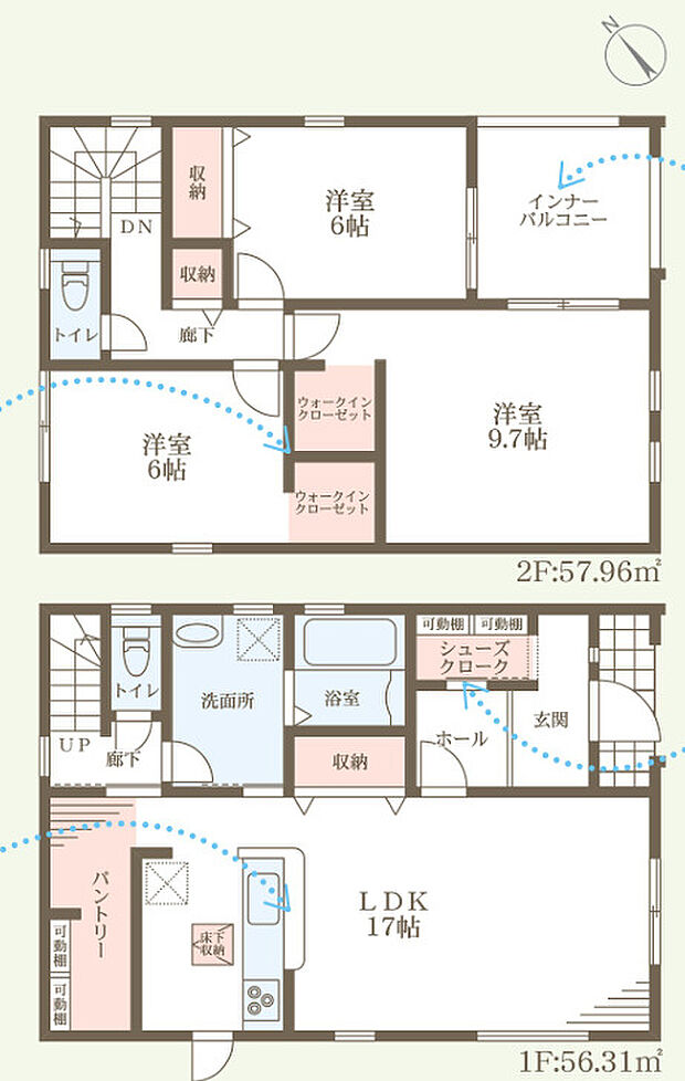 【3LDK】平坦地/角地/前道6m以上/オートバス/浴室乾燥機/浴室1坪以上/浴室に窓/駐車2台可/2階建/ウォークインクロゼット/床下収納/全居室収納/全居室フローリング/設計住宅性能評価付/建設住宅性能評価書（新築時）/長期優良住宅/LDK18畳以上/全居室6畳以上/LDK20畳以上/TVモニタ付インターホン/トイレ2ヶ所/温水洗浄便座/システムキッチン/対面式キッチン/省エネルギー対策/オール電化/太陽光発電システム/複層ガラス/フラット３５・S適合証明書