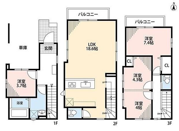 (2号棟)3LDK、土地面積56.89m2、建物面積107.17m2