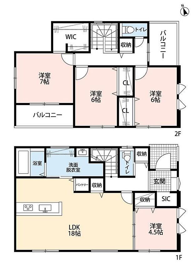 3898万円、4LDK、土地面積159.35m2、建物面積111.34m2 4LDK リビング横には4.5帖の洋室 7帖の主寝室には大容量のWIC付き☆光と風を取り込む2面バルコニー