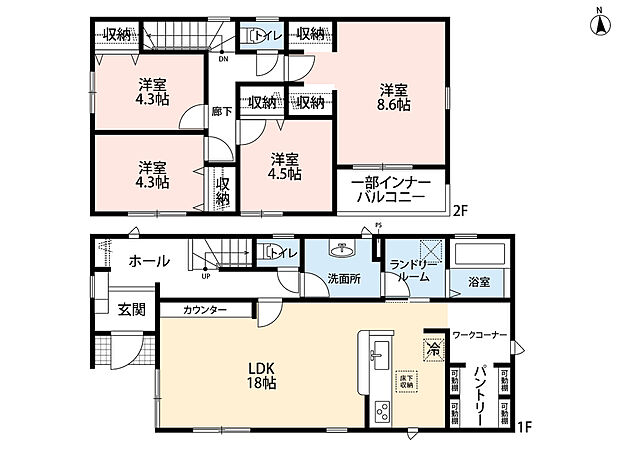 (1号棟)4LDK、土地面積175.26m2、建物面積102.26m2