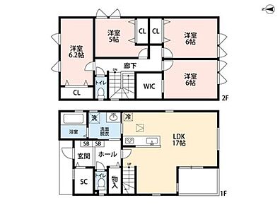 3,880万円、4LDK、土地面積140.83m2、建物面積106m2 オールフローリング◇ご家族と顔を合わせる機会が増えるリビング階段♪WICやシューズクローク、ホール収納有◎ 