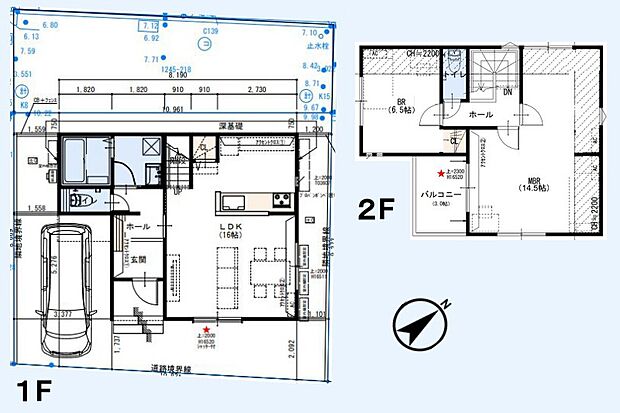 ～間取り変更も可能なプラン～
・２階１４.５帖の洋室は間仕切りを造る事で２部屋に分ける事が可能。
・ご家族の状況に応じて部屋の数を変更できるプランです。