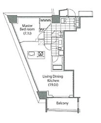 コンフォリア新宿イーストサイドタワー 14階1LDKの間取り