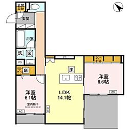グリーンスクエア グラサ 西 2LDKの間取図画像