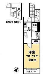 京急本線 大森町駅 徒歩15分の賃貸アパート 2階1Kの間取り