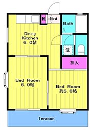 ジュネス（JUNESSE） 1階2DKの間取り