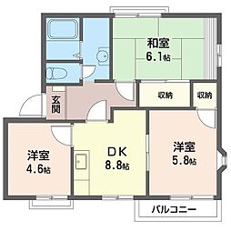 オークヒルA 3DKの間取図画像