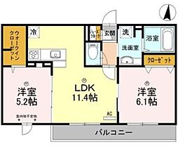ロイジェントパークス レイクタウンIII E 2階2LDKの間取り