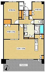グランドオーク西新レジデンス 3LDKの間取図画像