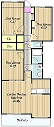 読売ランド第一マンションズ 3LDKの間取図画像