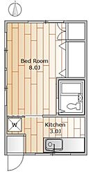 東急目黒線 西小山駅 徒歩15分の賃貸アパート 1階1Kの間取り