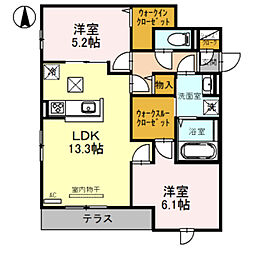アジュール上中条 2LDKの間取図画像