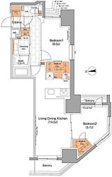 ザ・パークハビオ上野 2LDKの間取図画像