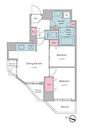Due二子新地 2DKの間取図画像