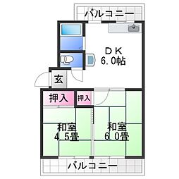 和歌山電鐵貴志川線 田中口駅 徒歩5分の賃貸マンション 2階2DKの間取り