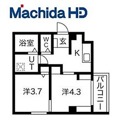 神戸市西神・山手線 妙法寺駅 徒歩4分の賃貸マンション 2階2Kの間取り