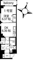 CONCRETECRABHOUSEUrbs 1DKの間取図画像