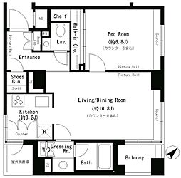 パークアクシス溜池山王 3階1LDKの間取り