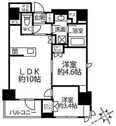 クリオラベルヴィ新富町 2LDKの間取図画像