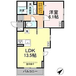 D'Bless中野島 1LDKの間取図画像