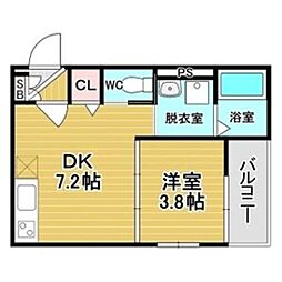 F asecia Pur 湊 1DKの間取図画像