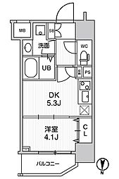 ジェノヴィア南千住スカイガーデン 10階1DKの間取り
