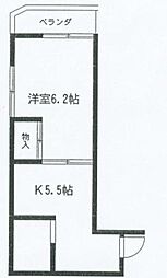 ビバリーヒルズ緑ヶ丘 2階1Kの間取り