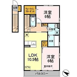 ベルデュール参番館 2LDKの間取図画像