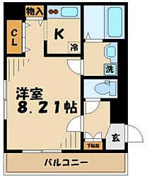 ハイツコスモス 1階1Kの間取り